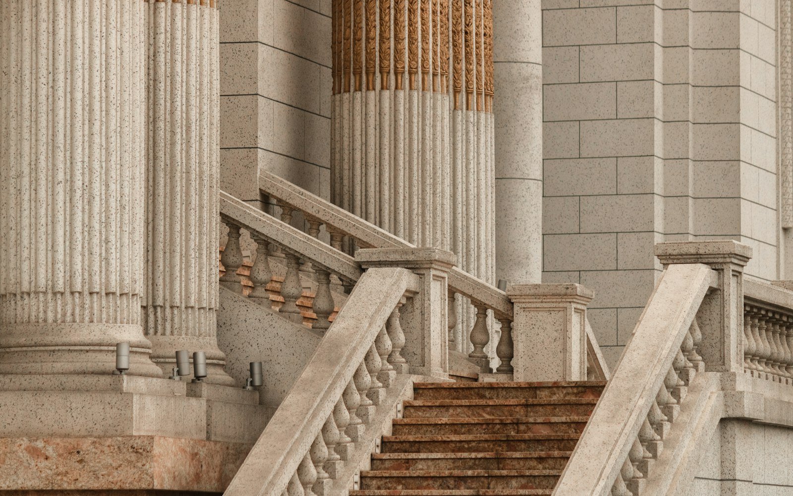 Stone staircase and columns at a court building
